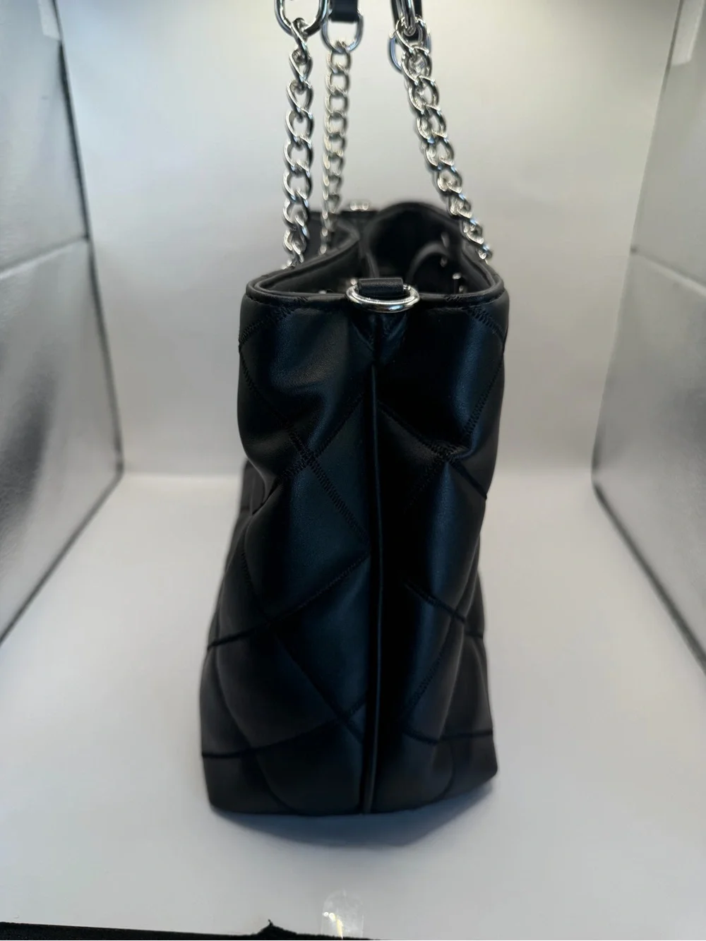Nine West Black Quilted Chain Strap Tote Shoulder Bag